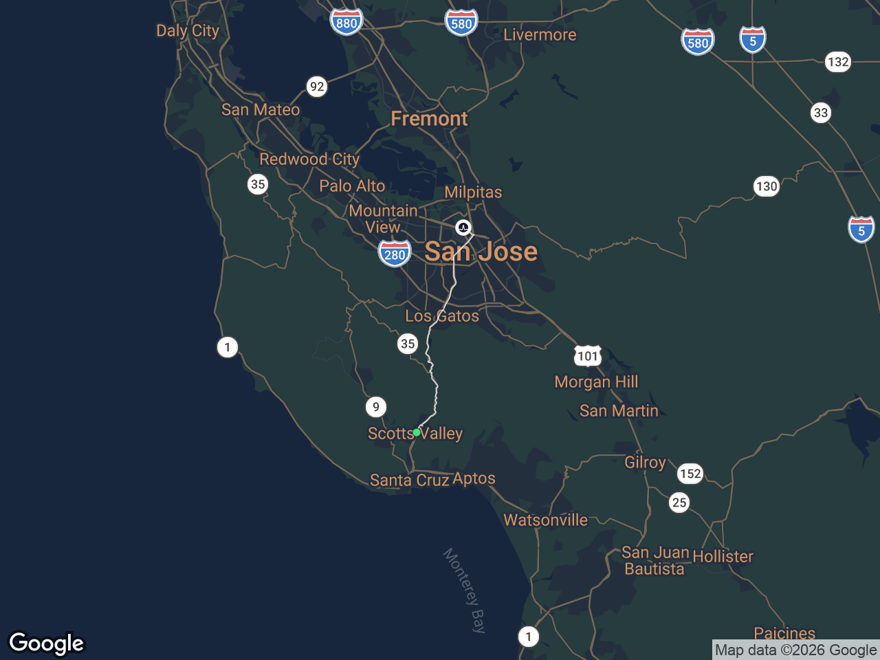 Area map showing Scotts Valley and Broadcom