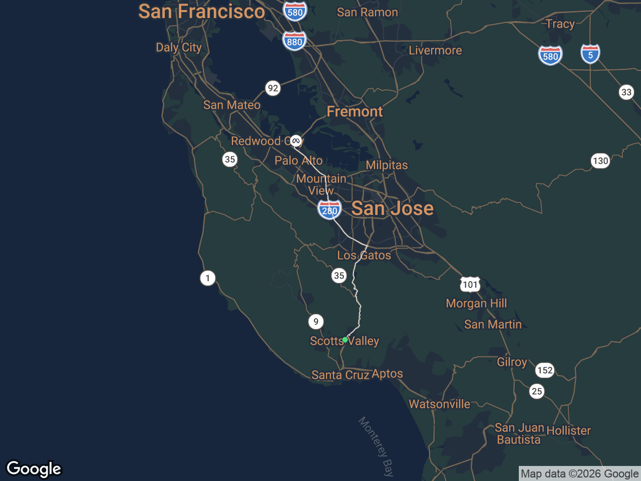 Area map showing Scotts Valley and Meta