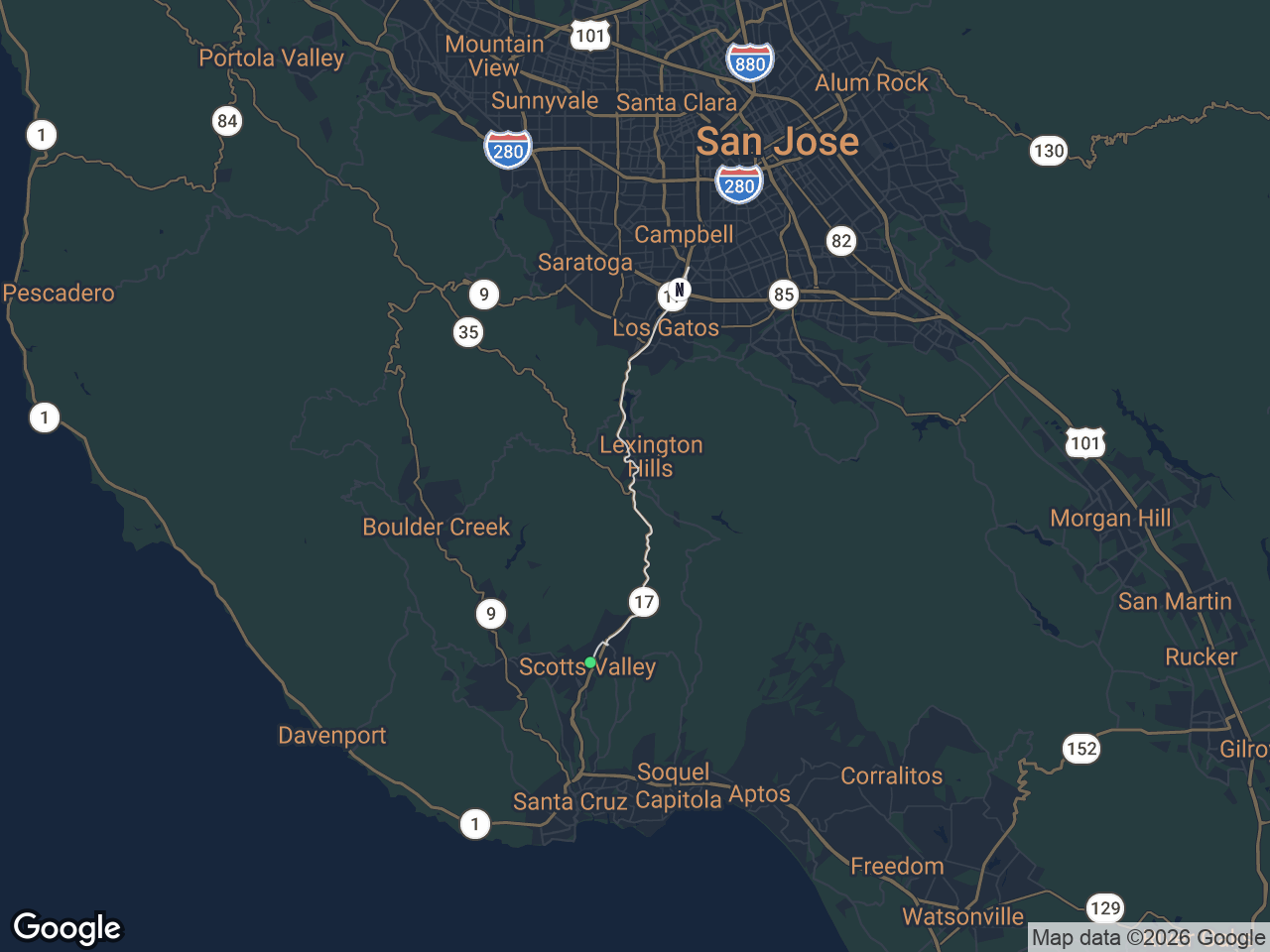 Area map showing Scotts Valley and Netflix