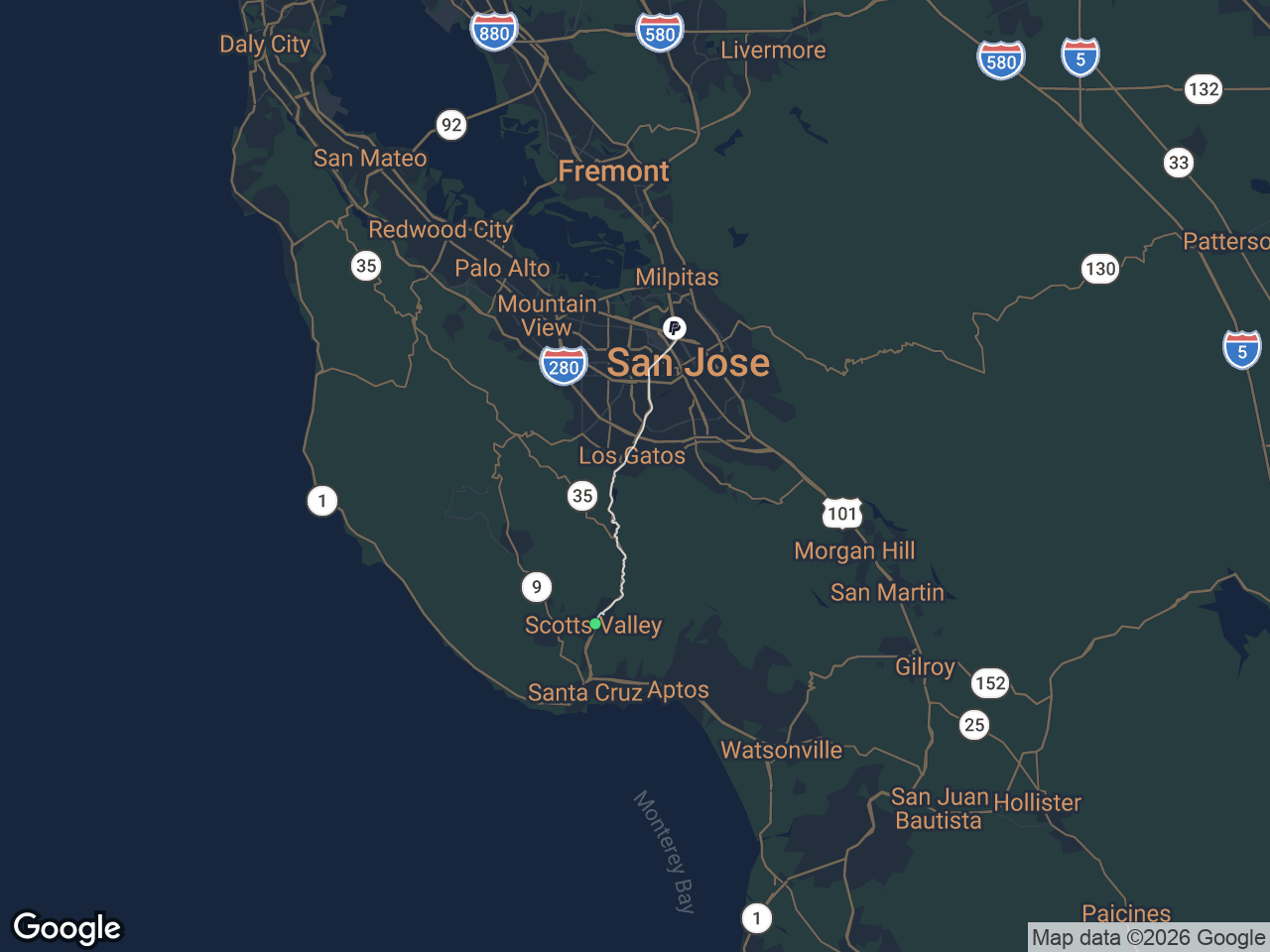 Area map showing Scotts Valley and PayPal