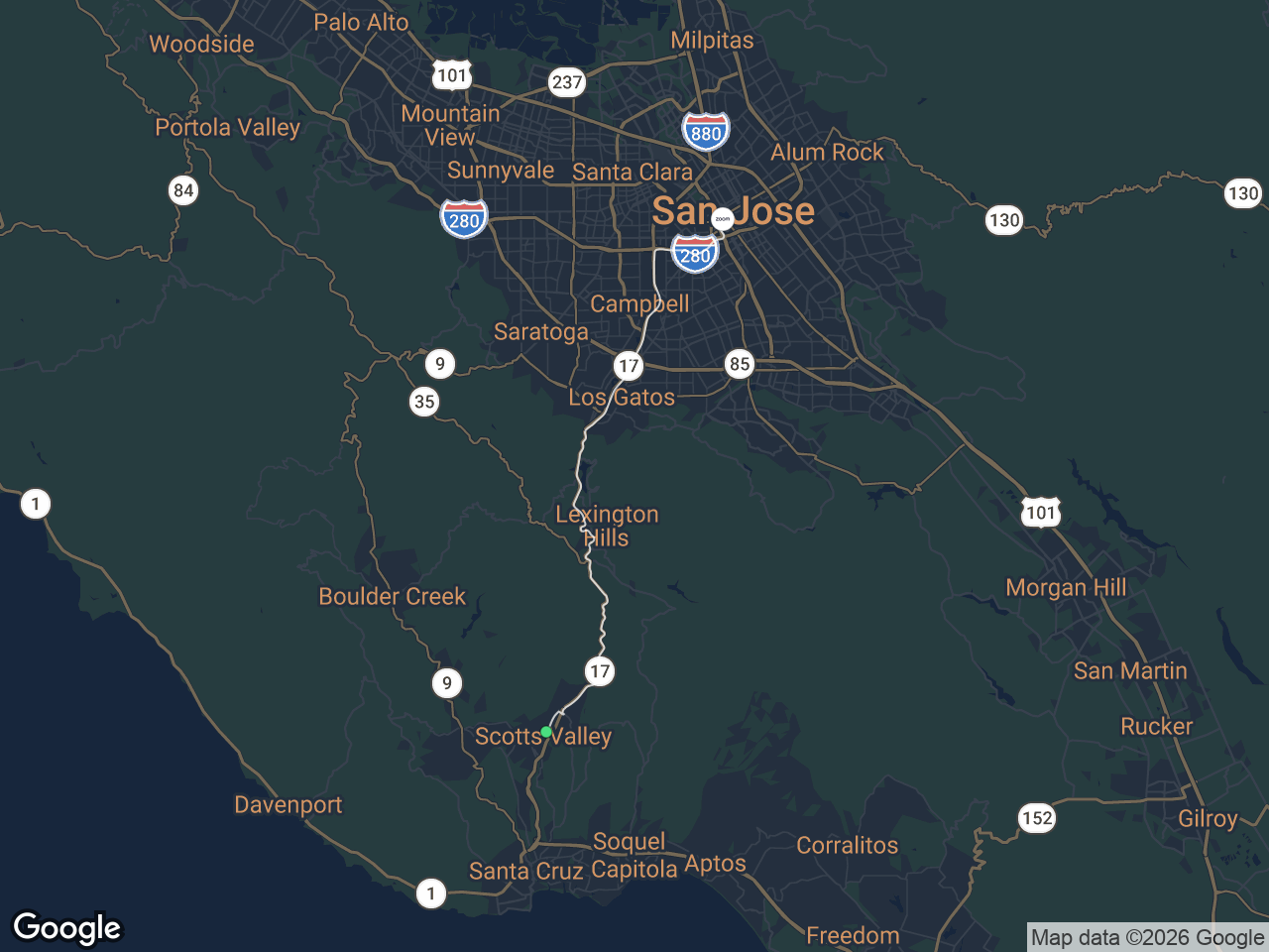 Area map showing Scotts Valley and Zoom