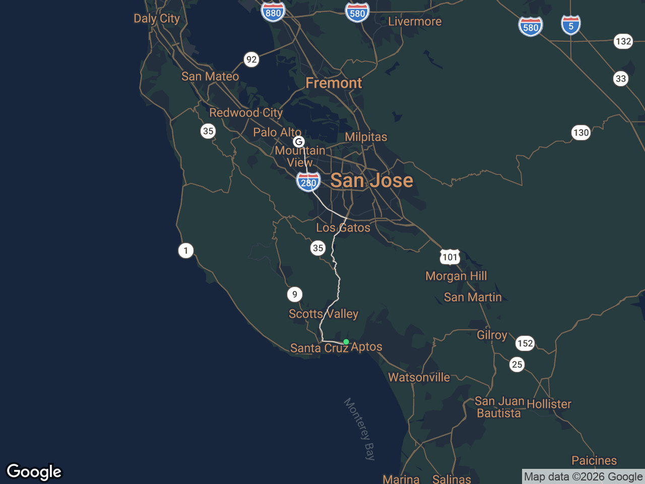 Area map showing Soquel and Google