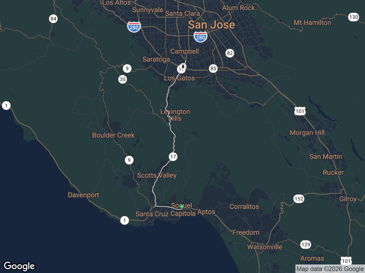 Area map showing Soquel and Netflix