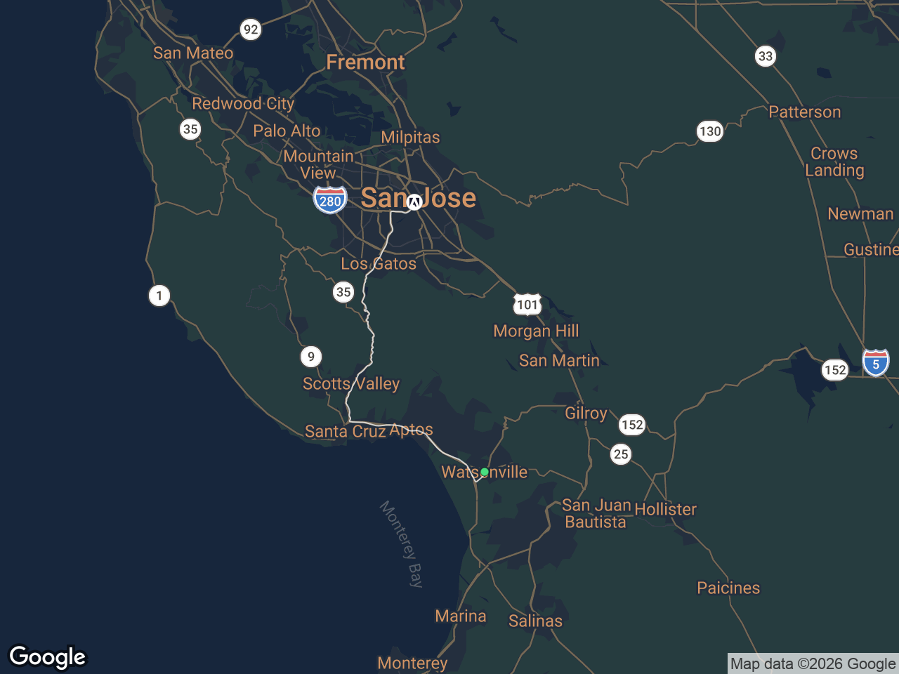 Area map showing Watsonville and Adobe