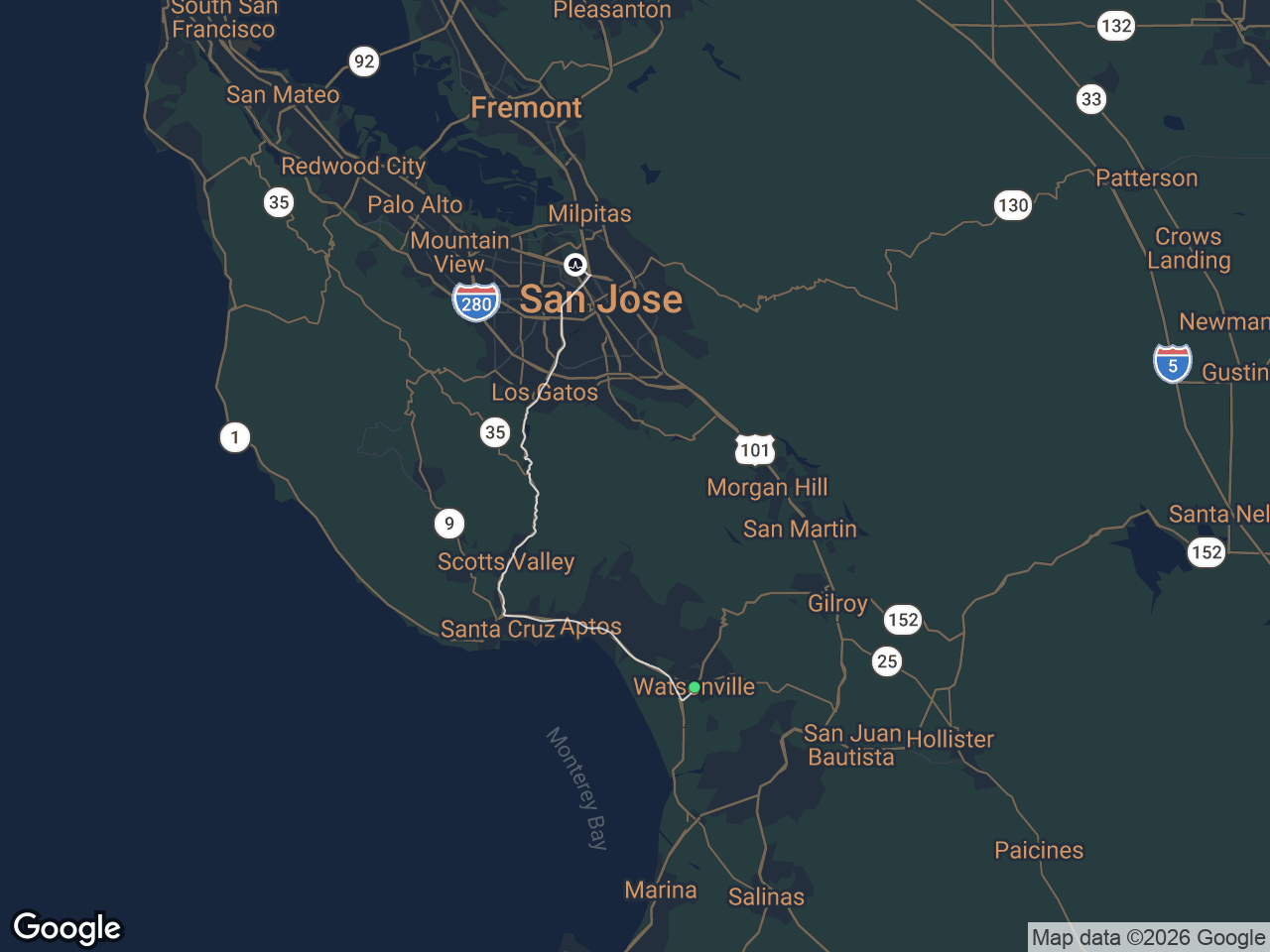 Area map showing Watsonville and Broadcom