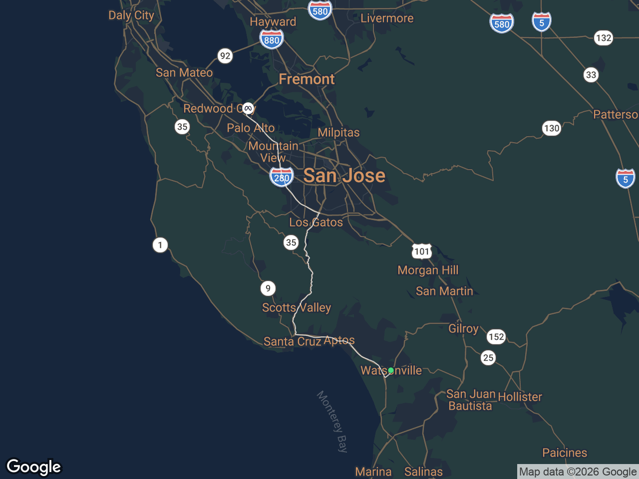 Area map showing Watsonville and Meta