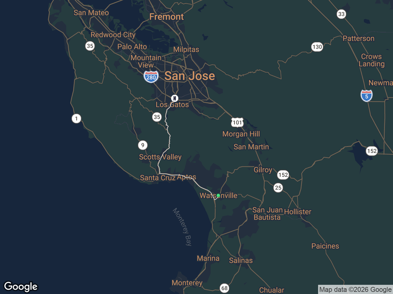 Area map showing Watsonville and Netflix