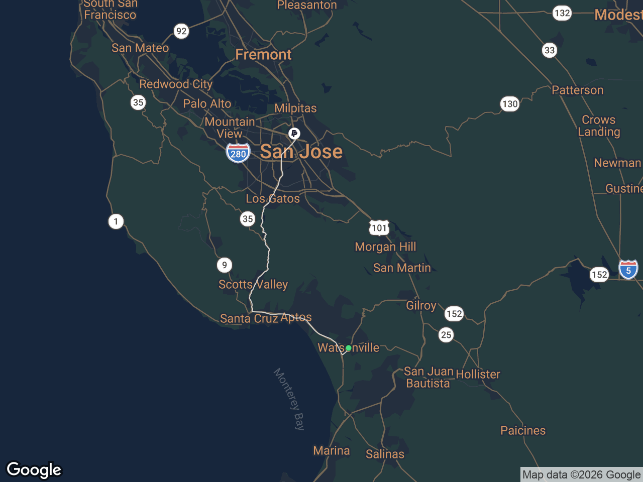 Area map showing Watsonville and PayPal