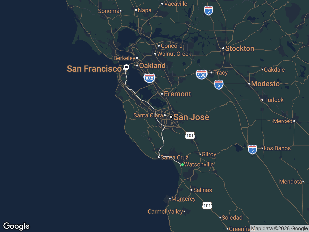 Area map showing Watsonville and Salesforce