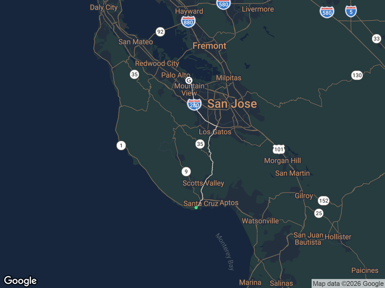 Area map showing Westside Santa Cruz and Google